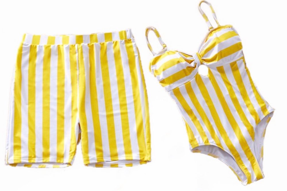 Yellow Stripe Couple Swimsuit