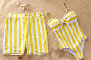 Yellow Stripe Couple Swimsuit